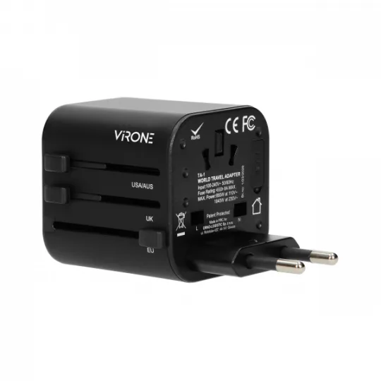 Univerzalni adapter VIRONE TA-1 100-240 V 8 A, crni