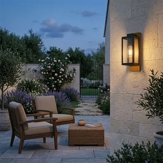 Spoljna zidna lampa Mitea M948 C 1xE27 crna + boja drveta IP54 - Slika 2