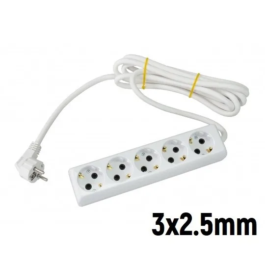 Produžni kabl Tehnoelektro 3 m 5 utičnica bela 3 × 2,5 mm²